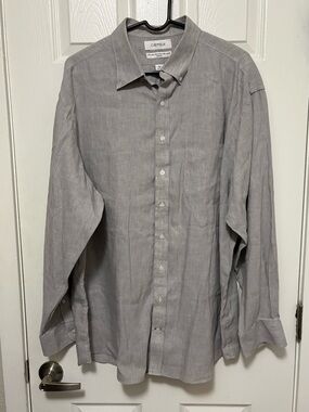 *Cremieux Men’s Light Gray Button Down Linen Blend Long Sleeve Shirt